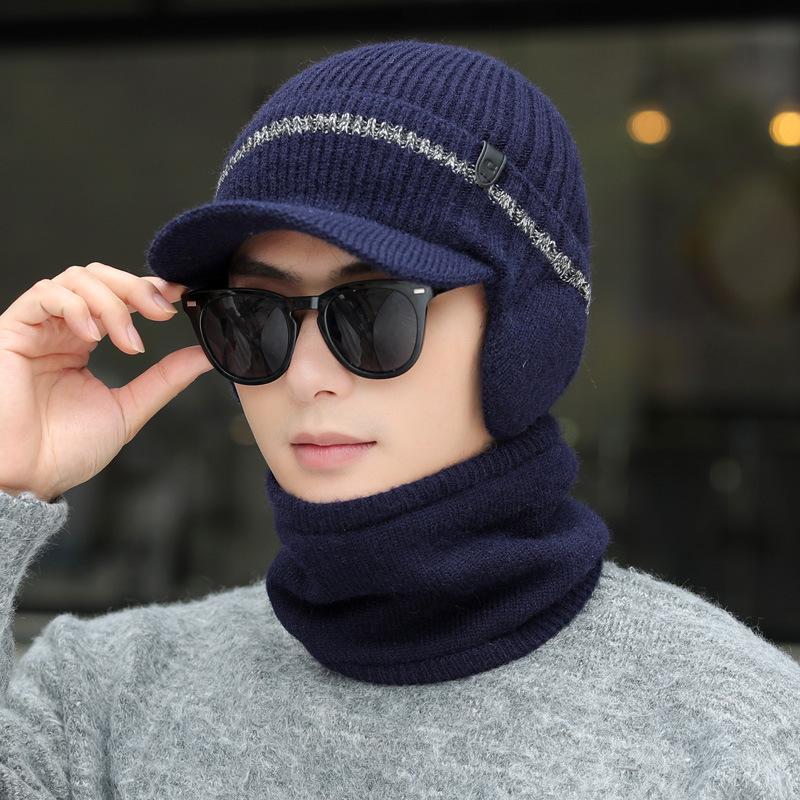 New Velvet Warm Ear Bag Knitted Cap Men's Autumn and Winter Cycling Sports Cold-proof Wool Scarf Cover