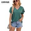 Summer Women's T-shirt New V-neck Solid Color Loose Short-sleeved T-shirt Tops