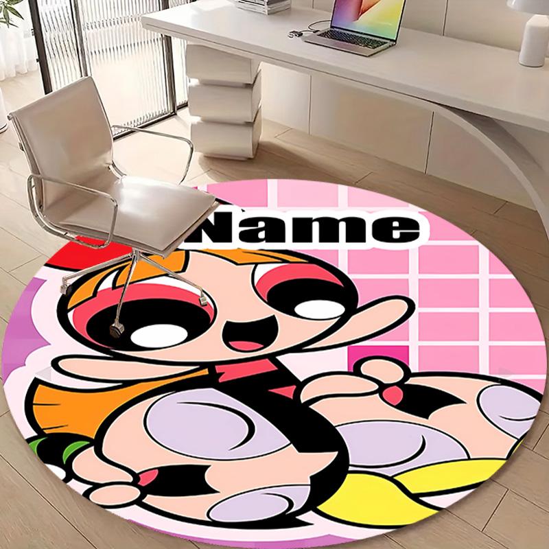 Personalized The Powerpuff Girls Round Chair Office Rug - Perfect for Mat, Office Chair & More - Ideal Gift for Birthdays and Holidays