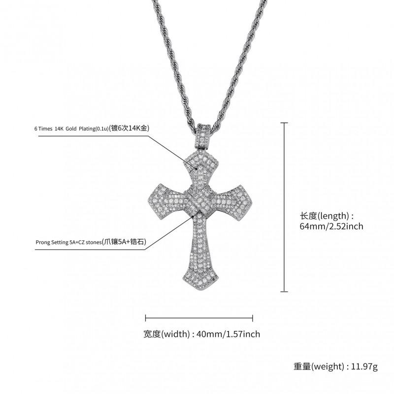 Hip Hop CZ Crystal Cross Pendant Necklace Men Women Gold Or Tone Chunky Chain Jewelry Accessory