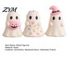 Pumpkin Ghost Ornament Cute Halloween Resin Figurine, Candy Witch Hat Home Accessory Desk Decor for Girls, Pink White Kawaii Tabletop Figurine