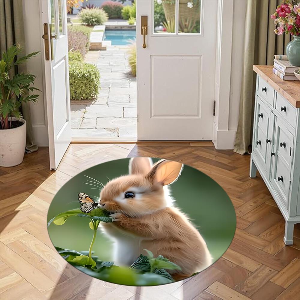 Rabbit Round Floor Mat Perfect for Dining Room Balcony Hallway Kitchen Antislip Round Carpet Decorate Offices Perfect Gift for Women Men