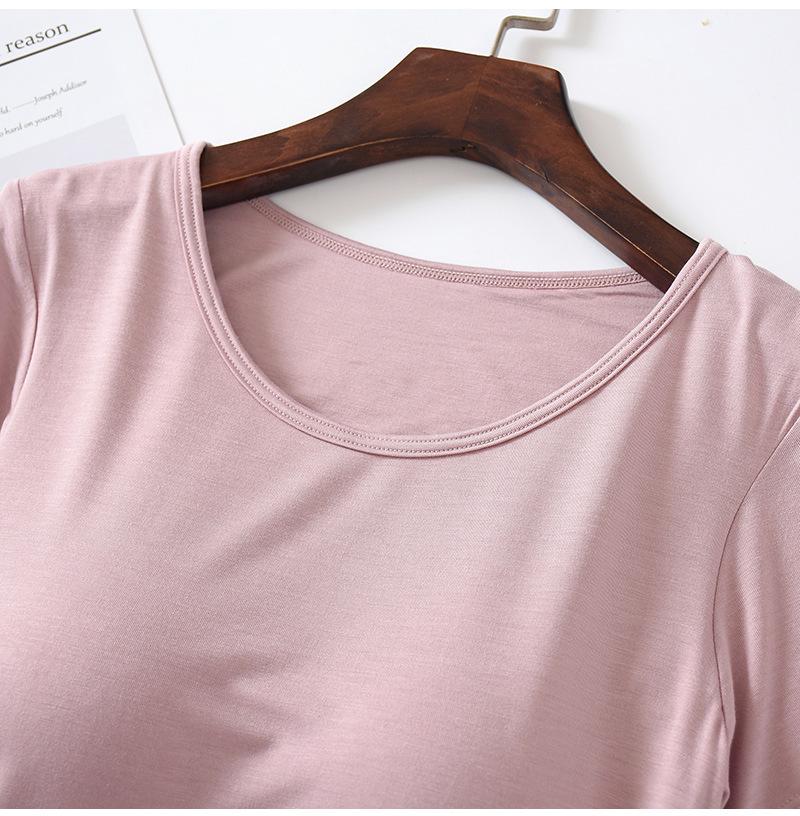 Женский топ из модала с короткими рукавами, утепленный, облегающий, с круглым вырезом, без бюстгальтера