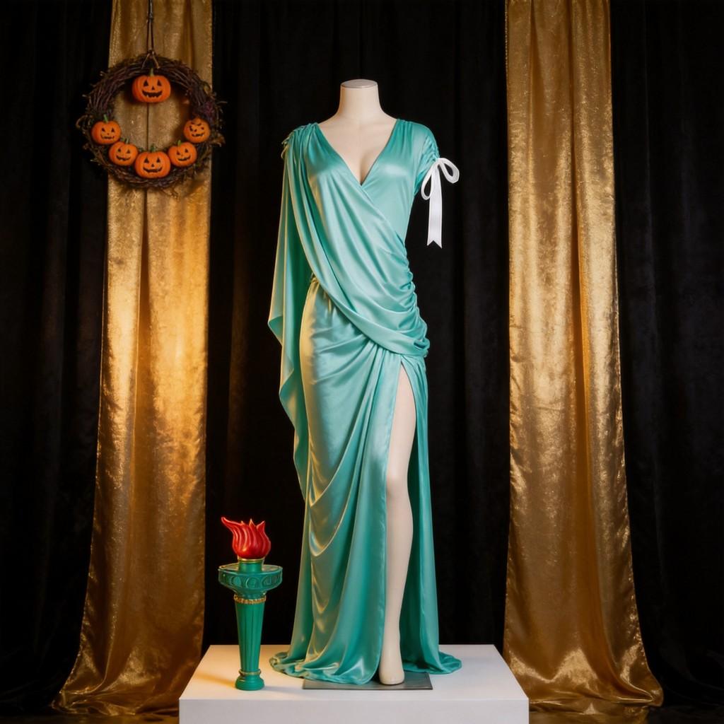 Cosplay Women Knitted Statue Of Liberty Outfit For Halloween Stage Performance