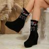 2024 Осень/Зима Новые Теплые Сапоги Римского Стиль Большие Размеры Платформа Клин Женские Сапоги Этнический Стиль Вышитые Кисточки