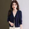Women's V Neck Knit Cardigan Autumn Winter New Fashion Loose Minimalist Versatile Short Sweater Coat