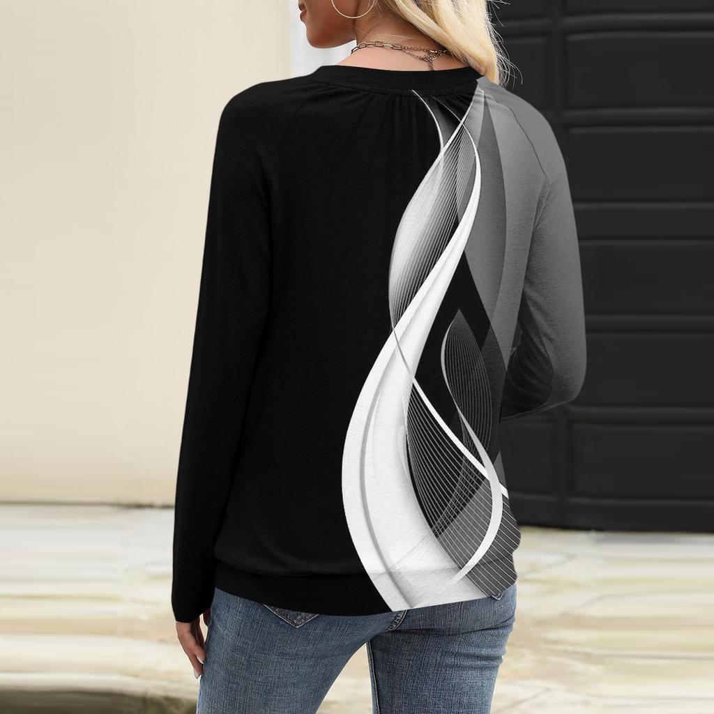 Женский повседневный модный топ с V-образным вырезом, рукавами реглан, плиссировкой и цветочным принтом, с длинным рукавом