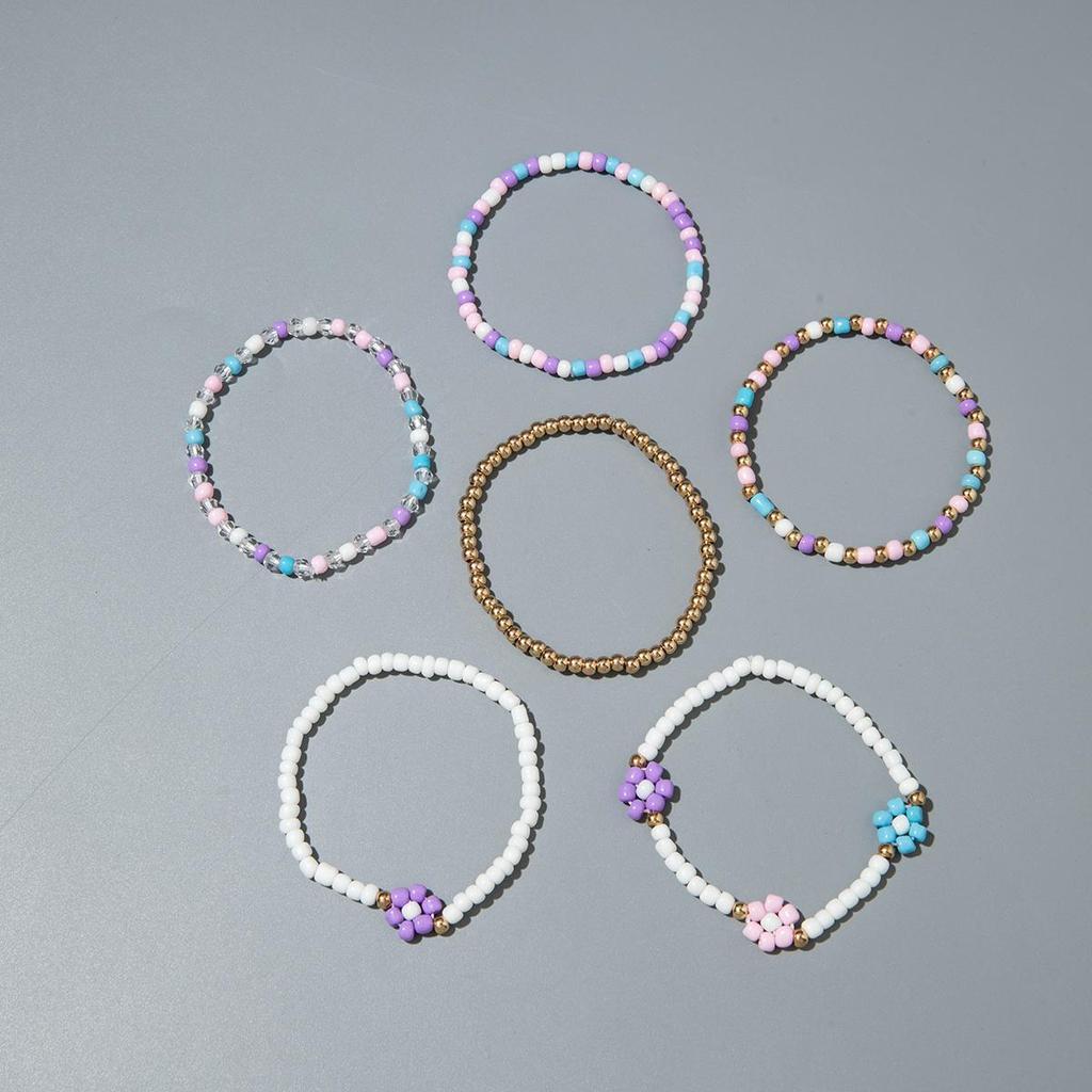 6PCS New Sweet and Cute Colored Rice Bead Small Flower Bracelet Women's Jewelry Dopamine Style Travel Daily Matching Bracelet