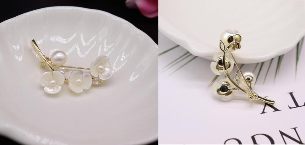 Циркон Натуральная морская ракушка Сливовый цветок Брошь Бриллиантовый пресноводный жемчуг Цветочный корсаж Входная церемония Выпускной церемония Свадебная церемония Стильная