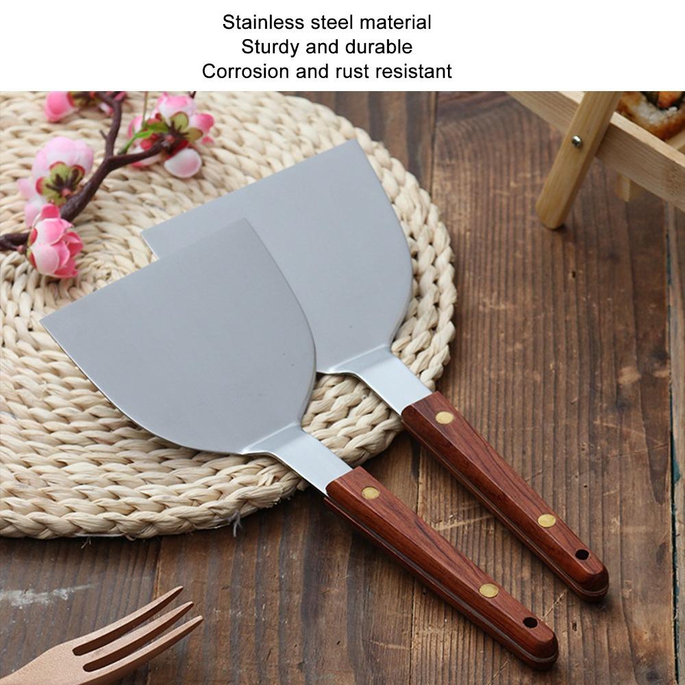 Wooden Handle Pancake Turner Wide Blade Teppanyaki Spatula Flipper Barbecue Spatula  Kitchen