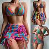 Women's Fashion Bikini Set 3 Pieces Multicolor Swimwear Set Padded Halter Backless Top High Cut Brief Lace Up Cover-up Swimsuit Sexy Bathing Suit