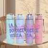 1PC La Dolce Vita Purple Text Print 750ml Color Plastic Sports Water Bottle Leakproof Flip Straw Lid Suitable for Sports Office Home Use