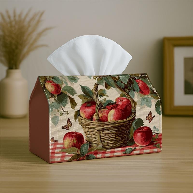 1pc Vintage Rustic Botanical Tissue Box Cover,Apple Basket Red High-Quality,Durable,Lightweight,Foldable Storage,Ideal for Living Room and Dining Room