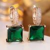 Vintage Princess Cut Green Zircon Drop Earrings for Women Luxury Gold Color Party Huggie Hoops Female Jewelry Gifts