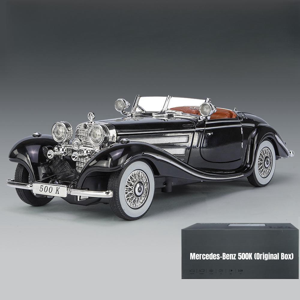 1/24 Mercedes-Benz 500K Классическая старинная игрушечная машинка для детей Литая модель из сплава со звуком и светом Коллекция Подарок для мальчиков