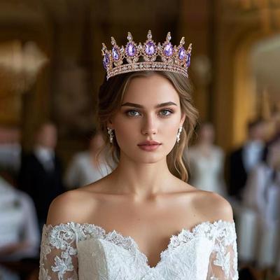 Европейская и американская свадебная корона, головной убор, барочная круглая корона со стразами и сплавом в виде капли воды, корона высокого класса, аксессуары для туристической фотосъемки