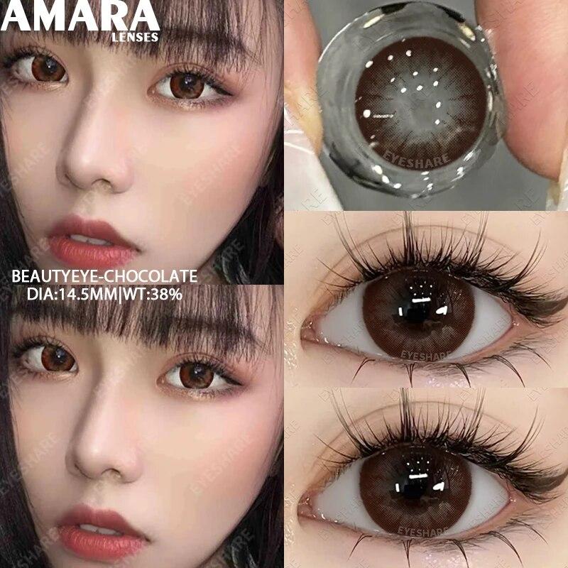 Цветные контактные линзы AMARA для глаз, голубые глаза, зеленые линзы, корейские модные серые линзы для больших глаз, линзы 14,5 мм, ежегодно, 2 шт./пара