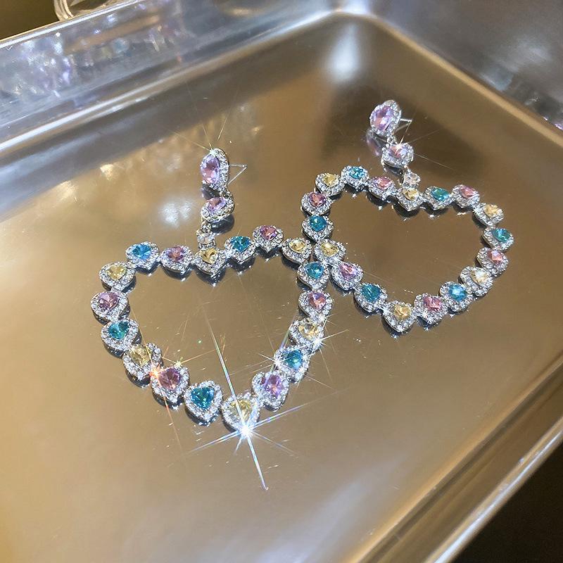 Серебряные серьги-иглочки в форме сердца с полым бриллиантом — роскошный европейский и американский стиль для женщин