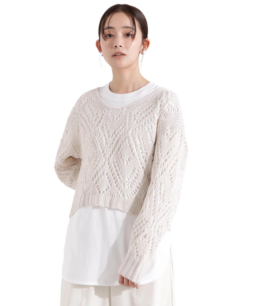 Nano Universe Lilyan Openwork Knit F Women's Pullover, 037, Ivory, 673-5122323