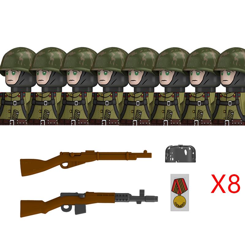 Военные WW2 Россия Фигурки Солдат Строительные Блоки Армия Пехота Советский Союз Воин Офицер Военное Оружие Кирпичи Игрушки Ребенок