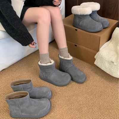 2025 новая зимняя версия из коровьей кожи~ бархатные утепленные сноубутсы женские теплые хлопковые туфли на толстой подошве нескользящие туфли-хлебушки