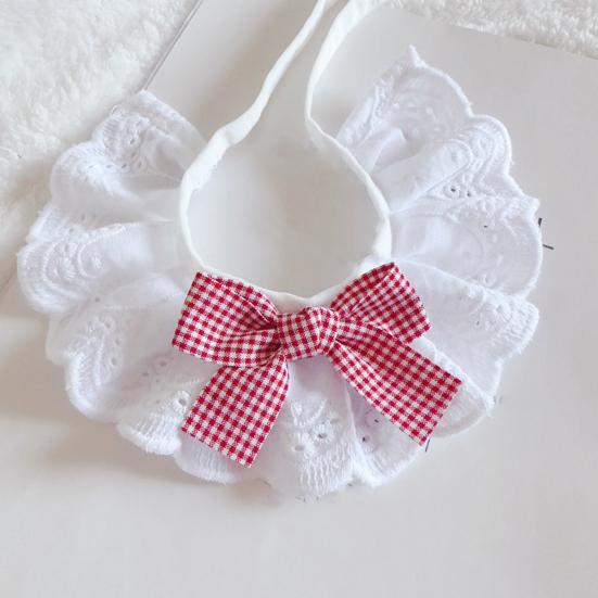 Pet Lace Bib Collar Adjustable Pet Bandana with Bow Handmade Sweet Lace Neck Scarf for Pet Birthday Dress Up Accessories