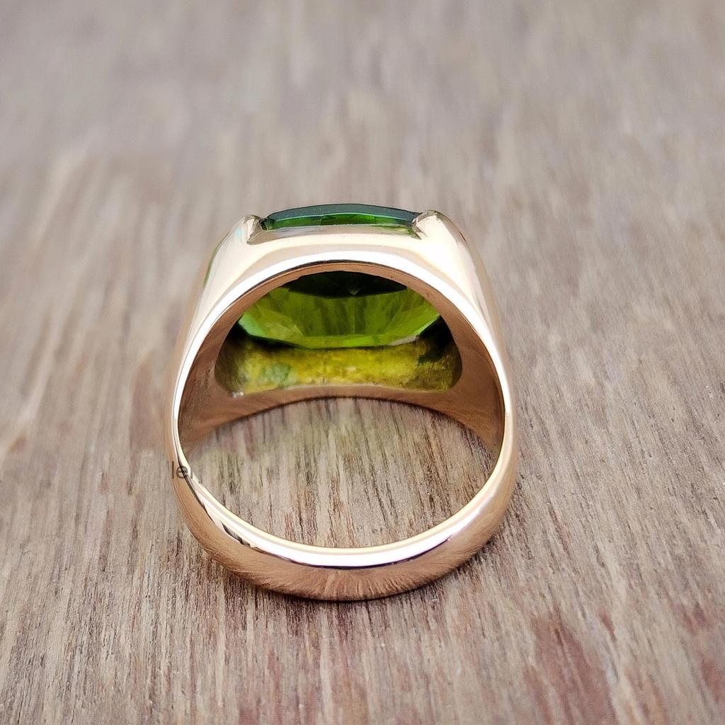 Кольцо Ювелирное из Стерлингового Серебра 925 с Богатым Зеленым Перидотом, Покрытие Розовым Золотом, Унисекс, Кольцо-Талисман с Камнем-Талисманом