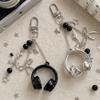 Zinc Zinc Alloy 3D Earphone Shape Keychain Black Silver Bow Star Phone Lanyards Bag Charms Best Gift