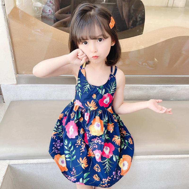 Летнее платье на бретельках без рукавов для девочек, милое платье принцессы, сладкий цветочный принт
