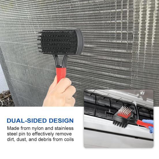 Air Conditioner Fin Repair Tool Double Side AC Coil Cleaning Brush Set, Stainless Steel Condenser for Unit Comb Cleaner, Compact Clean HVAC