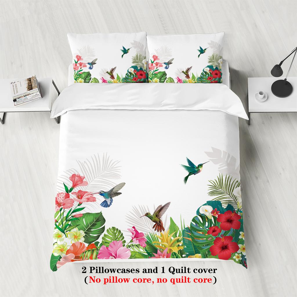 3pcs Flowers and Birds Pattern Printed Bedding Set, Suitable for Women Bedroom, Queen, King, Twin Bed,1*duvet Cover+2*pillowcase