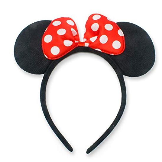 Set of 24 Mickey Minnie Mouse Costume Deluxe Fabric Ear Headband White Polka Dots for Boys Girls Birthday Party Hair Accessories Baby Shower Head Wear