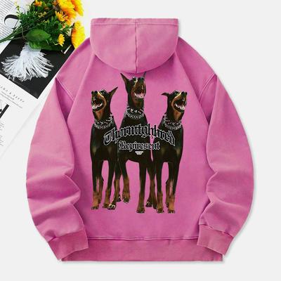 Толстовки с капюшоном для женщин с принтом 3 собак породы доберман-пинчер, хлопковая уличная одежда оверсайз с карманом, теплая женская одежда