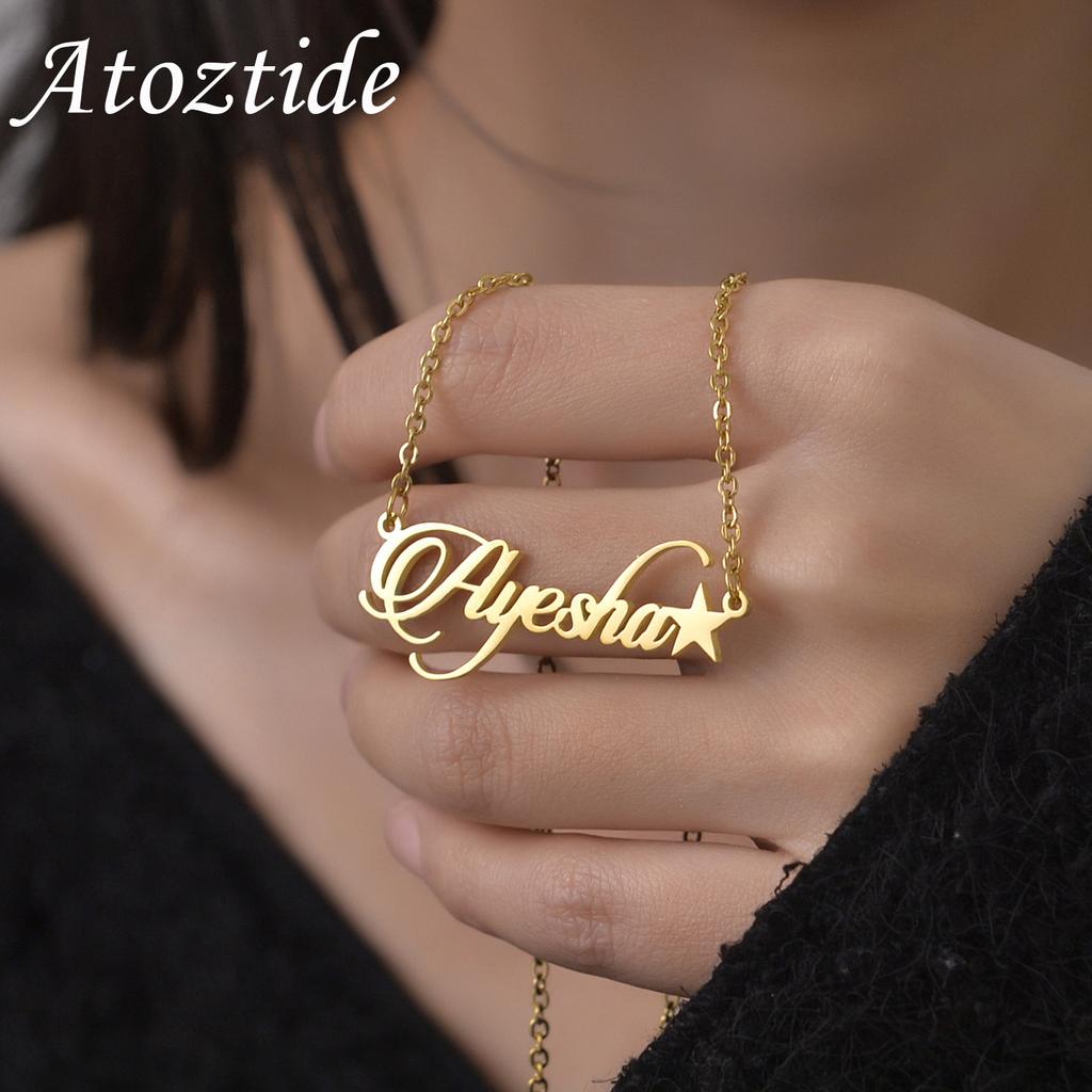 Atoztide Personalized Custom Name Necklaces for Women Stainless Steel Letter Star Heart Butterfly Pendant Choker Jewelry Gift