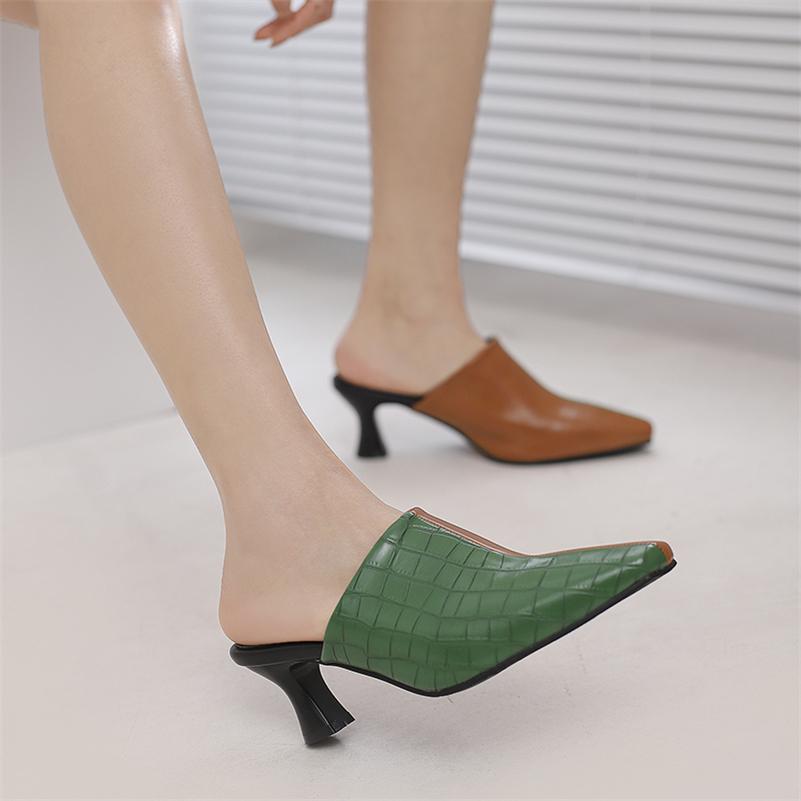 Женские туфли-лодочки-сабо с квадратным носком, на толстом среднем каблуке, разноцветные, женская модная повседневная обувь, весна-осень, черный, белый, зеленый 46