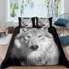 White Wolf Pattern Bedding Set Animal Duvet Cover Queen King Full Size Bedding Set Men Soft Polyester Comforter Cover Black Grey