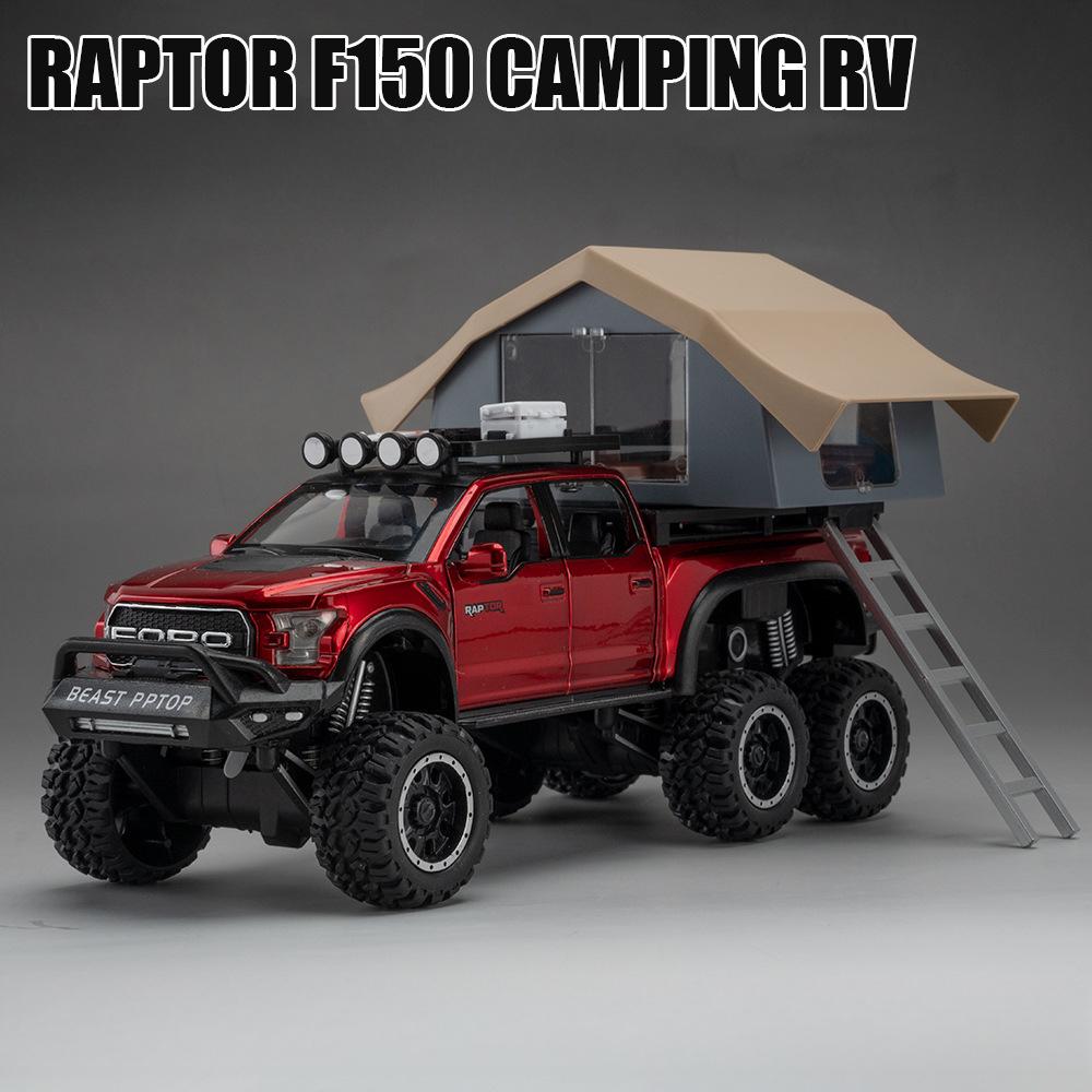 1:24 Модели игрушечных машинок Raptor F150 Сплав Литье под давлением Кемпинг RV Откатная назад Звук Свет 5 Дверей Открываются Украшение Машинка Подарки для Детей