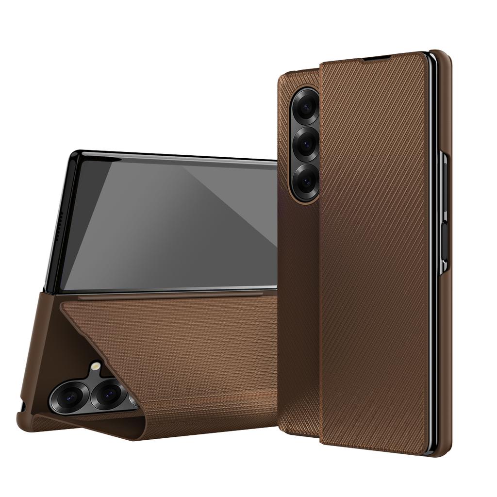 Flip Kevlar Pattern Leather Phone Case for Samsung Galaxy Z Fold 7 6 5 4 3 8 Fold8 Ultra Luxury Shockproof Back Cover YYC002