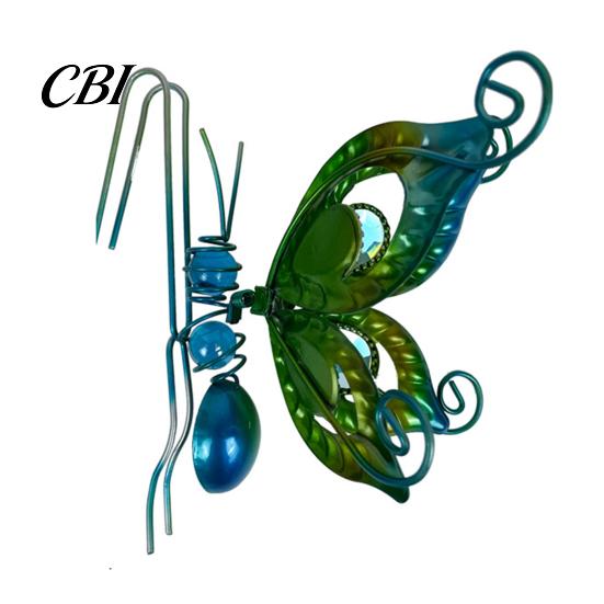 Stained Glass Style Dragonfly Decor Butterfly/Dragonfly Decorations for Flower Pots, Metal And Painted Hanging Dynamic Kinetic Garden Sculptures