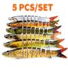 Hot Selling 5Pcs/Set Fishing Lures 8-Segments Hard Bait 13cm/19g Artificial Lifelike Swimbait with Hook Pike Fish Baits Fishing Tackle