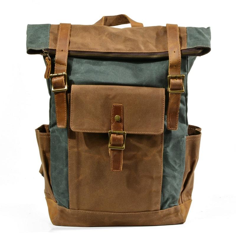 Luxury Backpack Men Oil Wax Canvas With Cowhide Leather Laptop Bag High Quality Trendy Travel Bagpack Waterproof Retro Daypacks