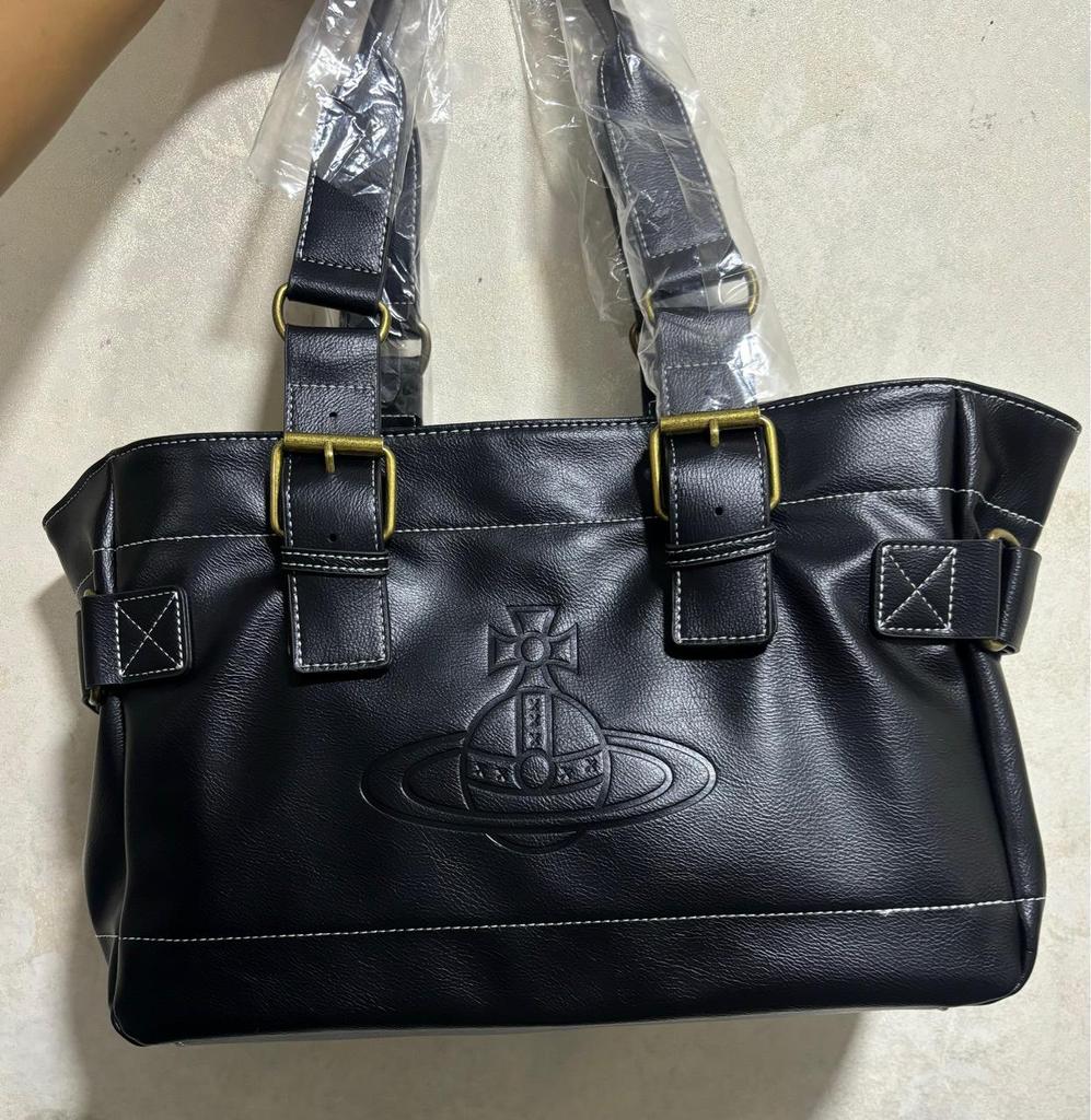 2025 Универсальная черная сумка-тоут для ноутбука под мышкой для женщин - Большая вместимость, повседневная мотоциклетная наплечная сумка