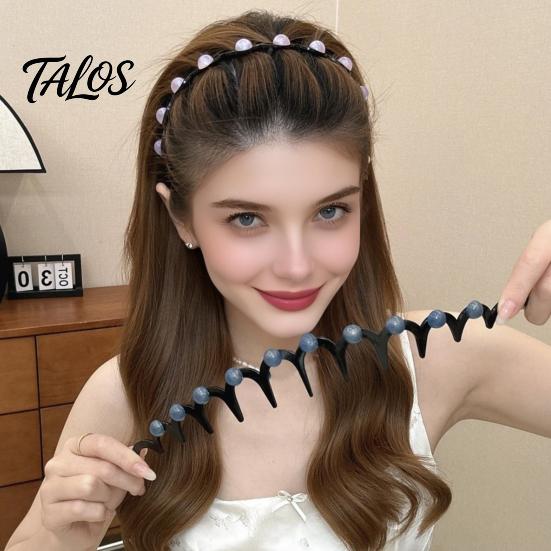Shiny Hairpin 2Pcs Women Headband Faux Pearls Decor Anti-slip Teeth Hairband Hair Hoop Lightweight Elastic Accessory Daily Wear