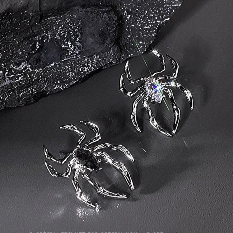 Halloween Gothic Retro Punk Spider Zircon Stud Earrings for Women Fashion Design Black Zircon Earrings Party Jewelry Wholesale