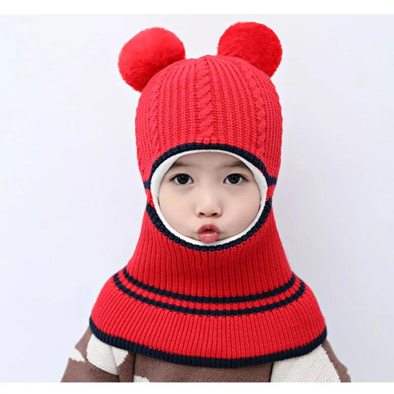 Новая зимняя теплая милая вязаная шапка для девочки и мальчика