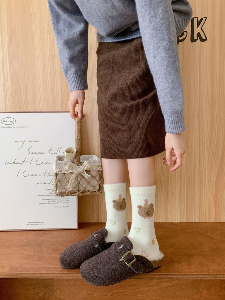 Kapibara Socks Velvet Thickened Warm Cute Home Floor Sleeping Socks White Cotton Socks Winter