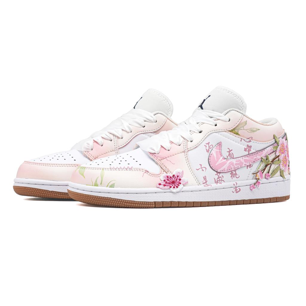 Jordan Air Jordan 1 Цветущая ветка Розовый Танец Износостойкие Низкие Винтажные Баскетбольные Кроссовки Женские Розовый Белый 553558-146(Команда1310-)