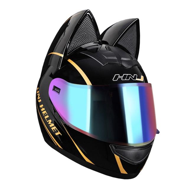 Capacete Casque Moto Motorcycle Full Face Helmet Women Moto Ear Helmets Personality Motorbike Helmet Cat Ear Helmet Motocross