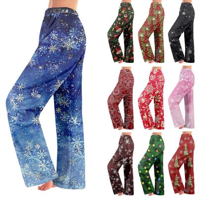 Женские зимние брюки, длинные брюки, рождественские принтованные брюки