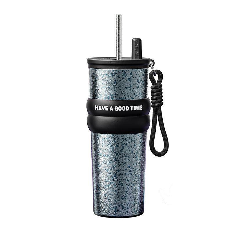 New Model of Pure Titanium Ice Cup, High-Looking, Portable, Large-Capacity Thermos Cup for Girls, with Accompanying Straw, Car-Mounted Thermos Cup